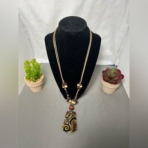 Brown Leather Necklace, with Glass pendant.
